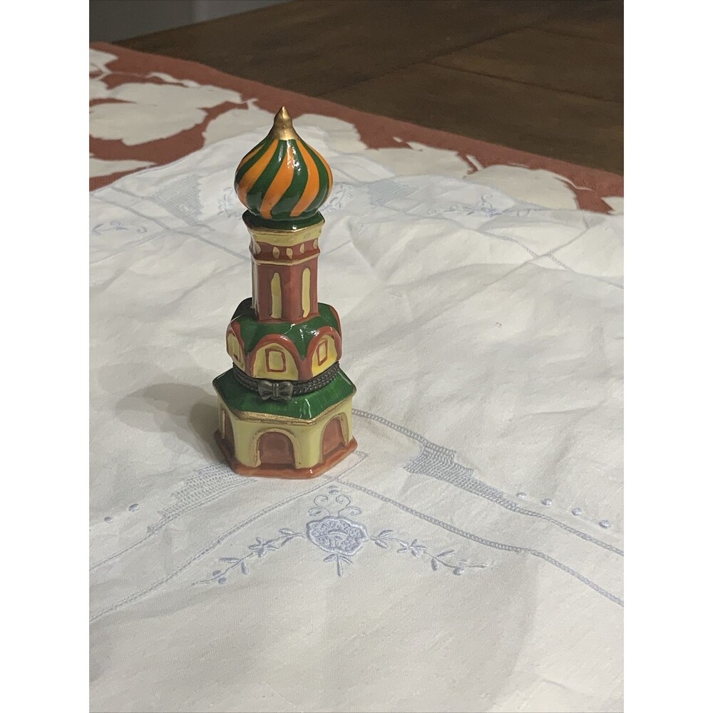 Miniature Ceramic Trinket Box, Handmade & Painted St. Petersburg Tower, Russia